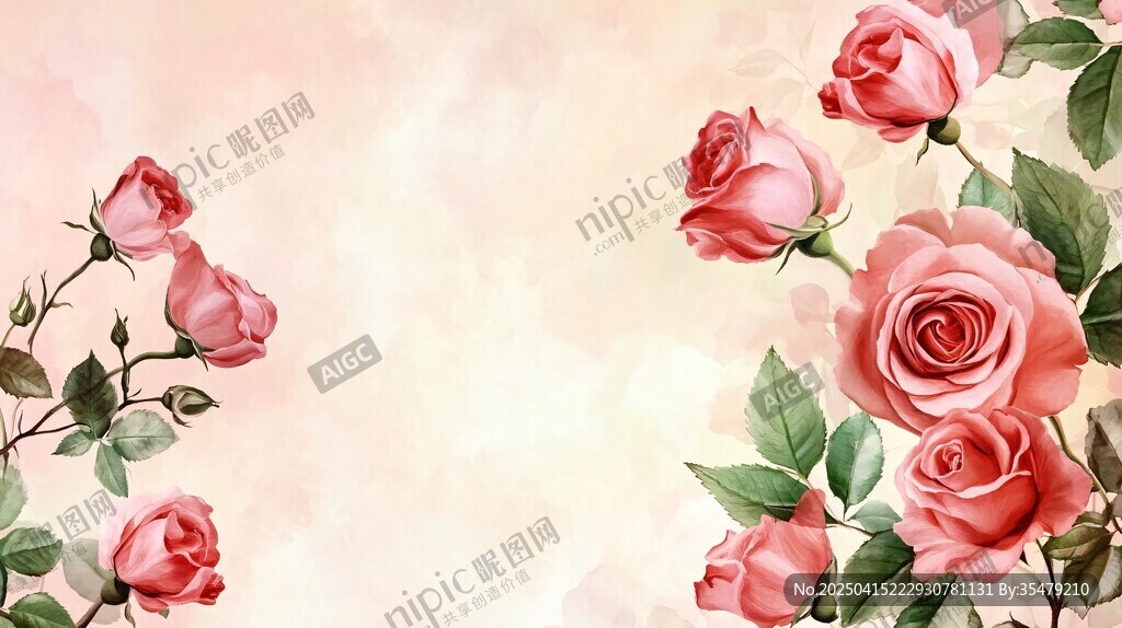 浪漫粉色玫瑰花背景圖