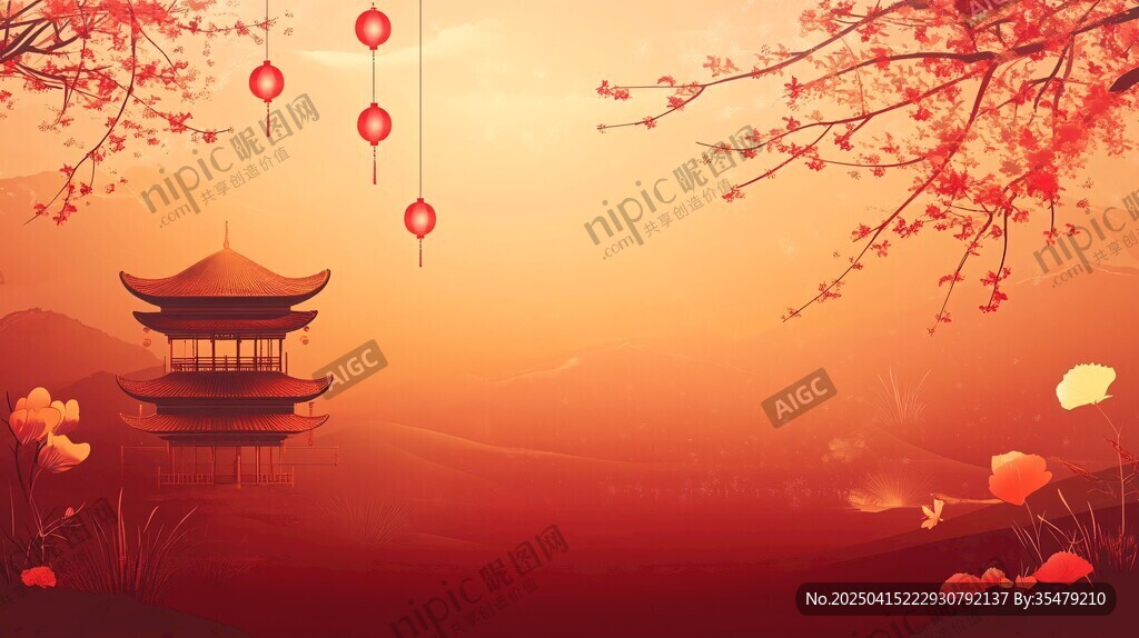 中式古風(fēng)新春亭景圖