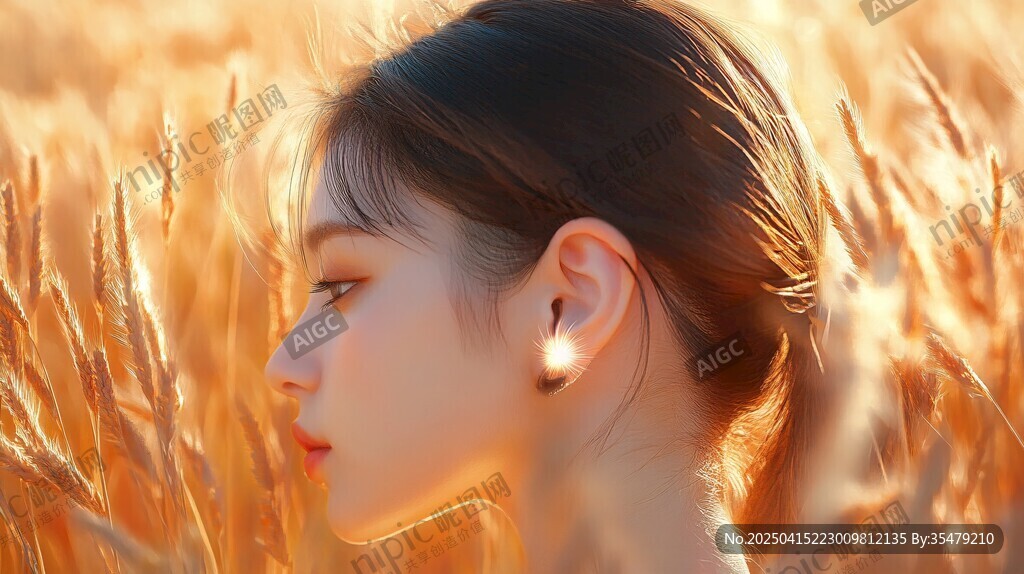 麥田中的優(yōu)雅女子側影