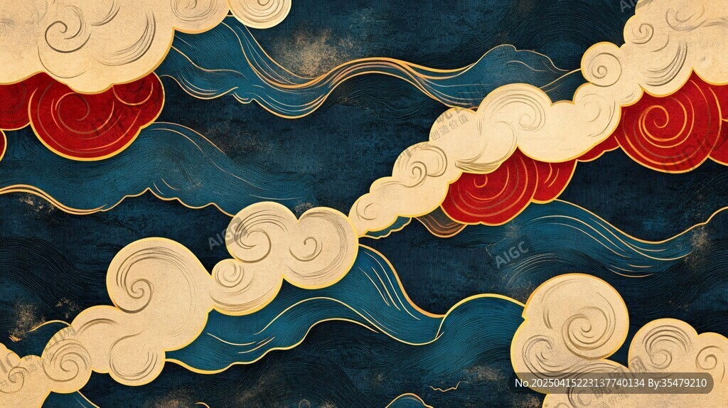 中式古典云紋海浪裝飾圖案