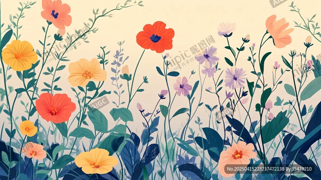 爛漫花叢插畫