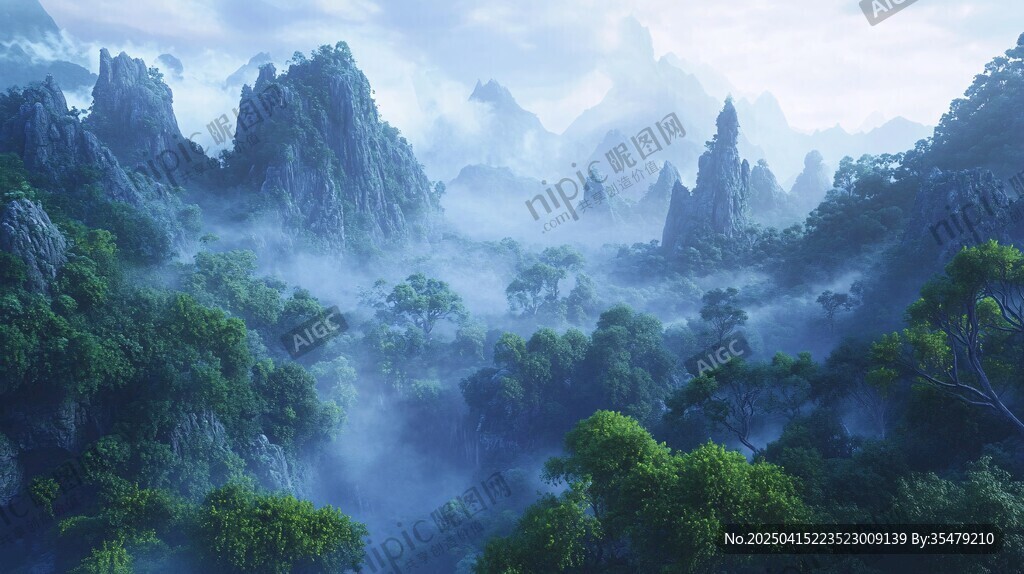 夢幻群山云霧森林美景