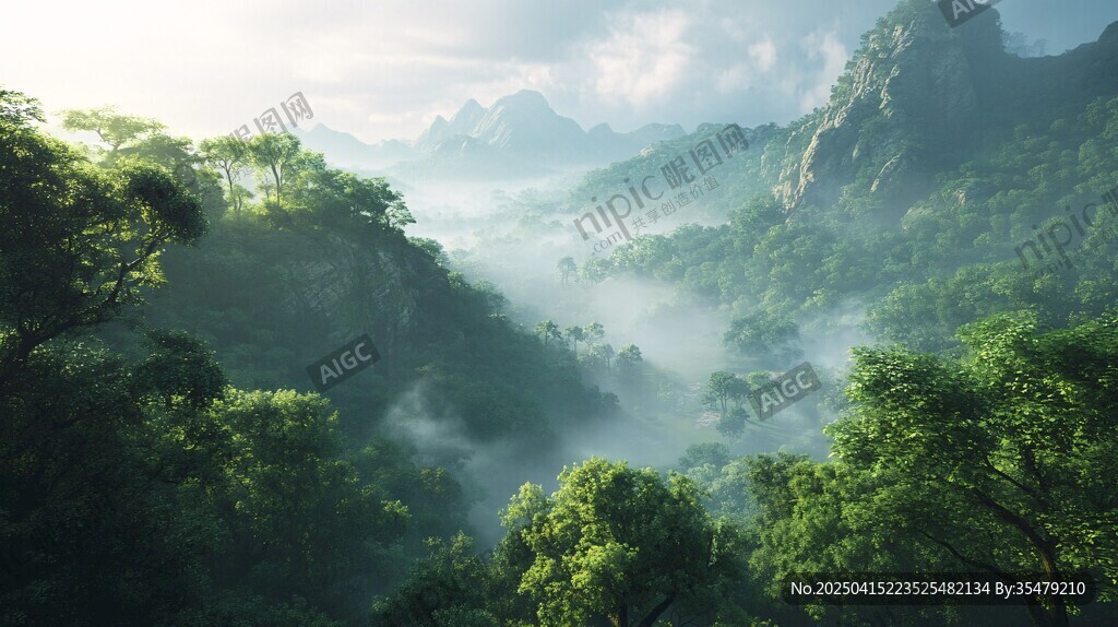 晨曦山林間 云霧繚繞美景