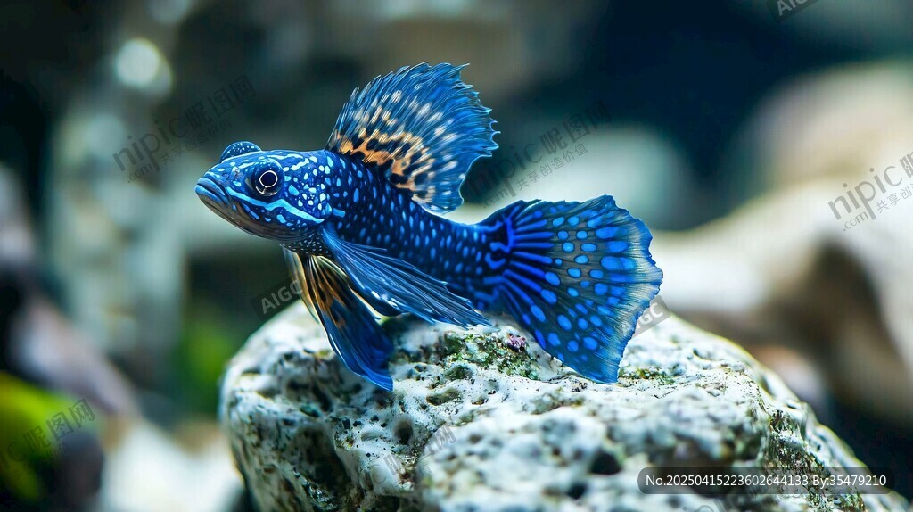 夢(mèng)幻藍(lán)彩魚棲于石上