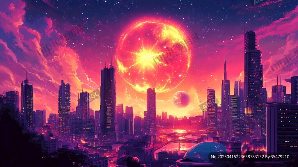 夢(mèng)幻都市上空的巨型紅月