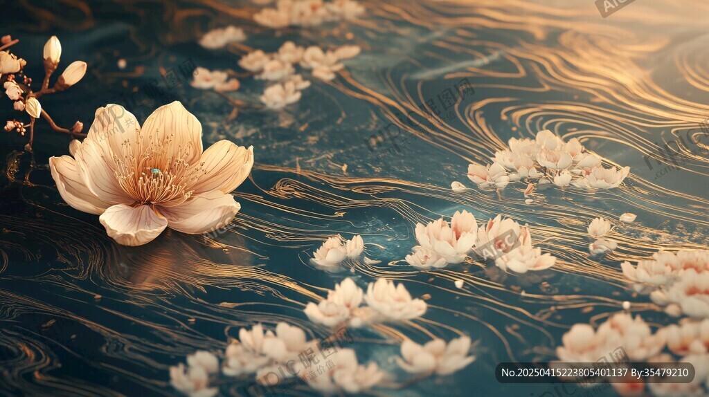 水中绽放的唯美粉色花朵 水中绽放的唯美粉色花朵
