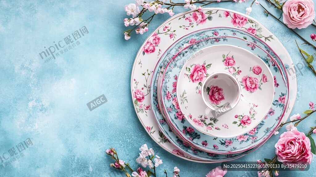 精美花卉圖案陶瓷餐具組合
