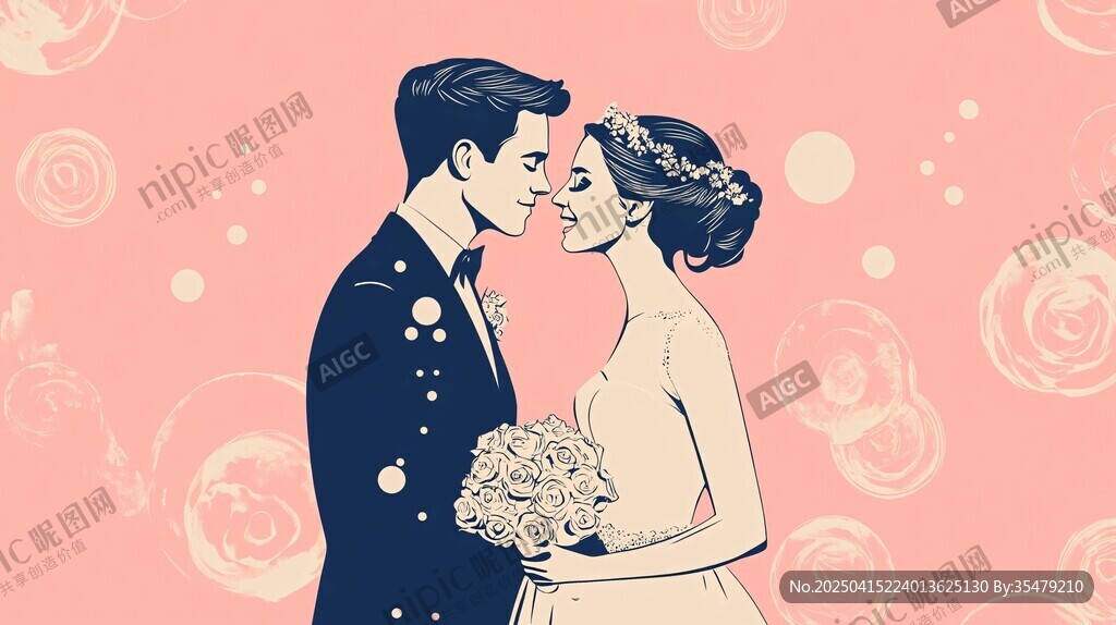 浪漫新婚夫婦甜蜜相擁