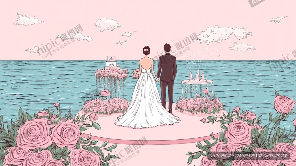 海邊浪漫婚禮背影