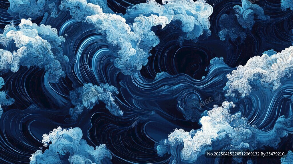 洶涌澎湃的藍(lán)色海浪圖案