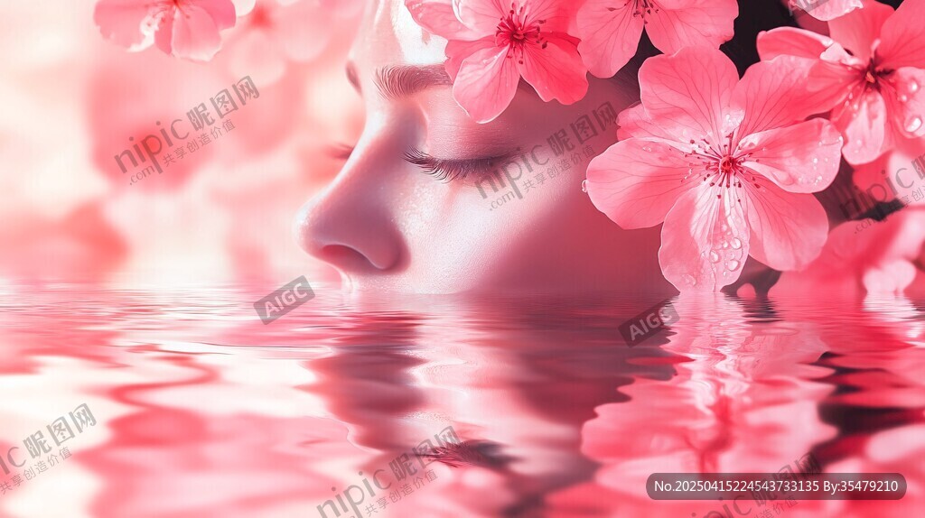 花中佳人 水映嬌顏