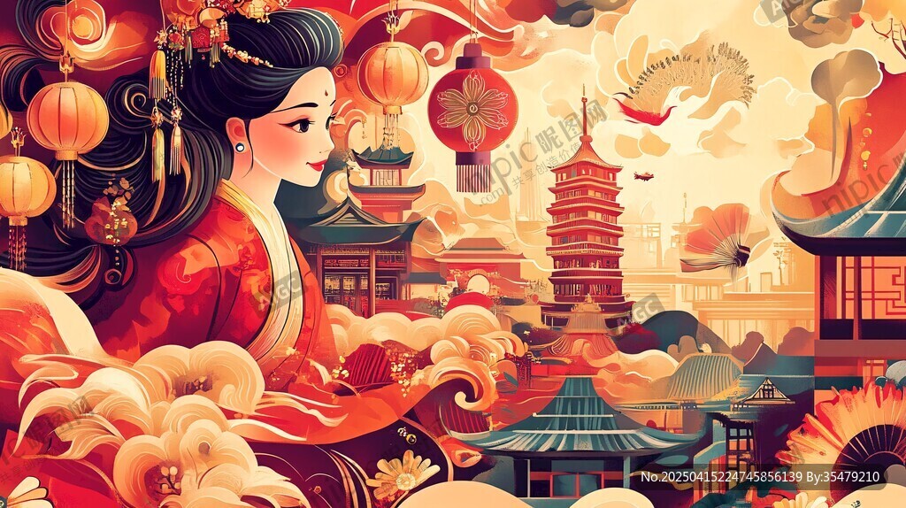 古風(fēng)佳人伴中式繁華景致