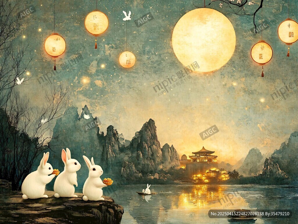 玉兔賞月圖