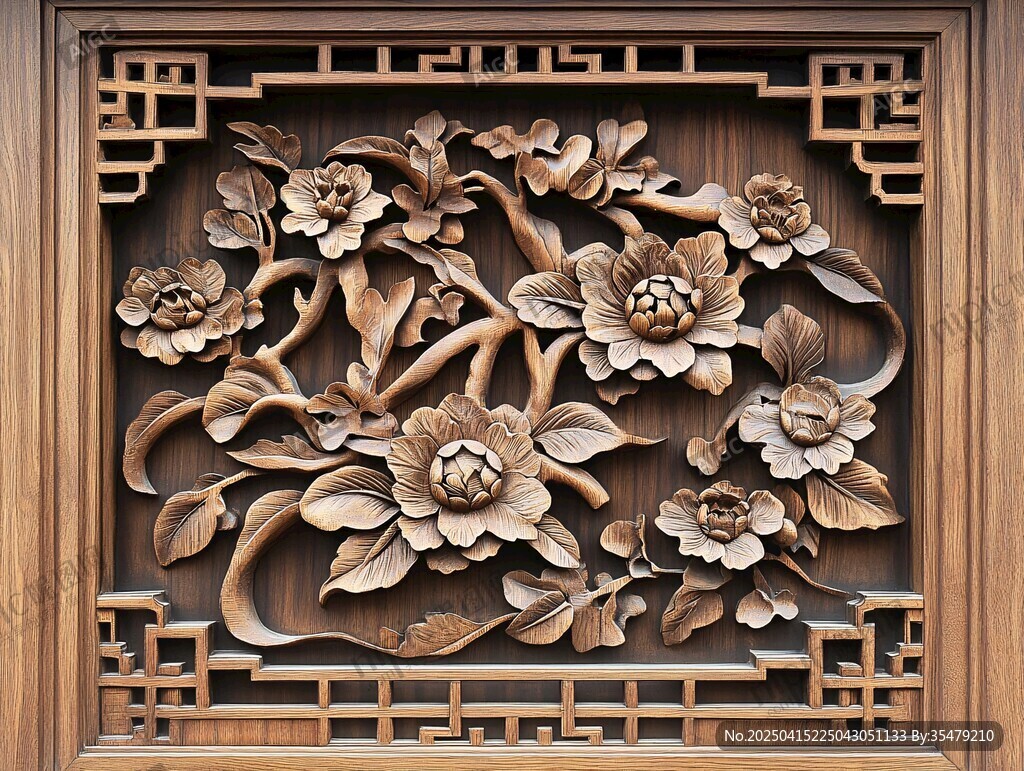 中式木雕花卉裝飾圖案