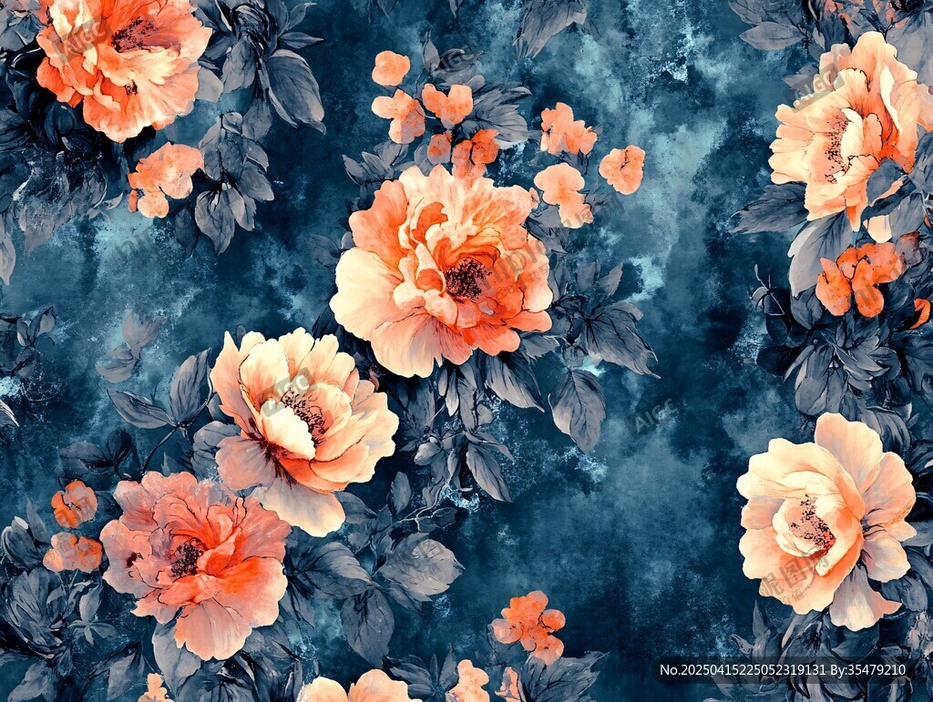 藍(lán)色背景的花卉圖案