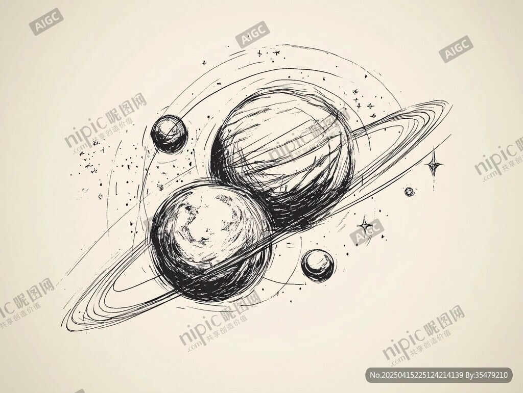 手繪行星宇宙圖景