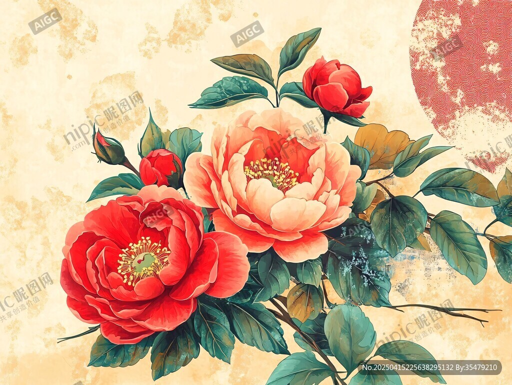復(fù)古風(fēng)盛開的艷麗花卉