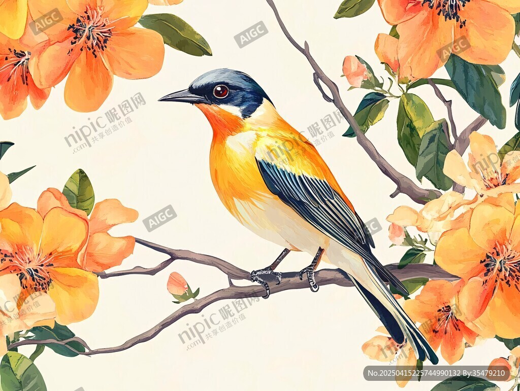 枝頭彩鳥(niǎo)伴繁花