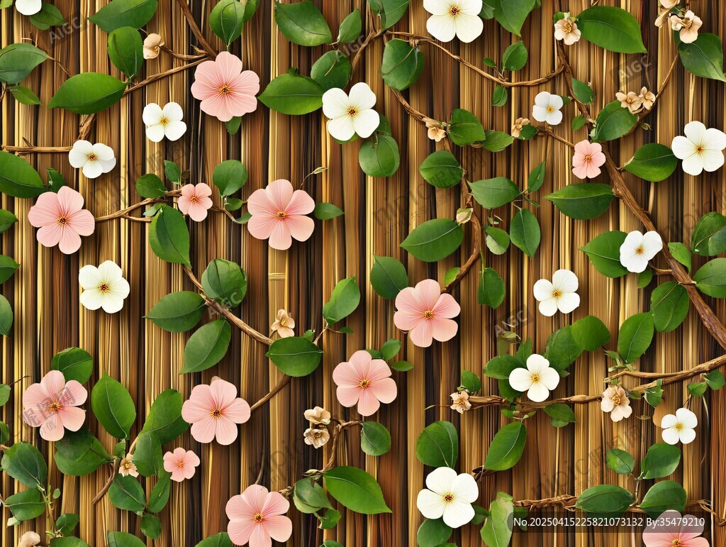 竹底繁花綠植裝飾圖案