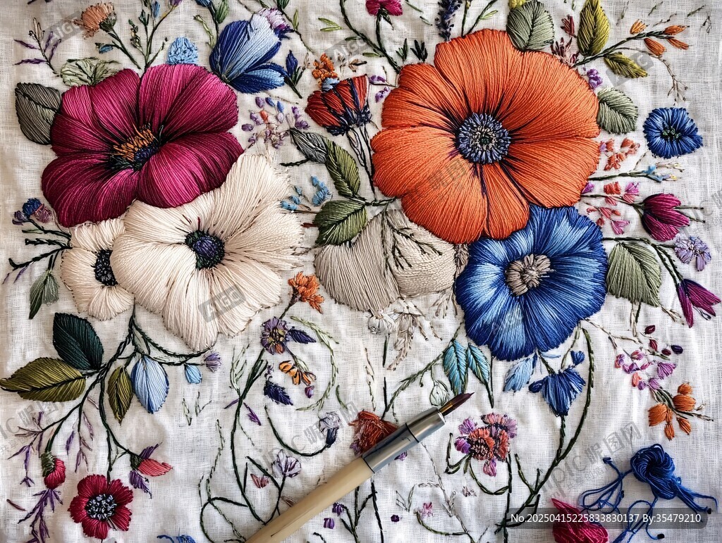 精美刺繡花卉圖案展示