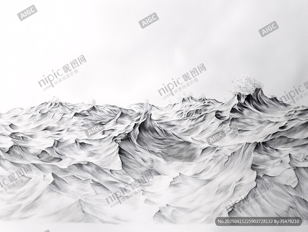 黑白洶涌海浪藝術(shù)畫面