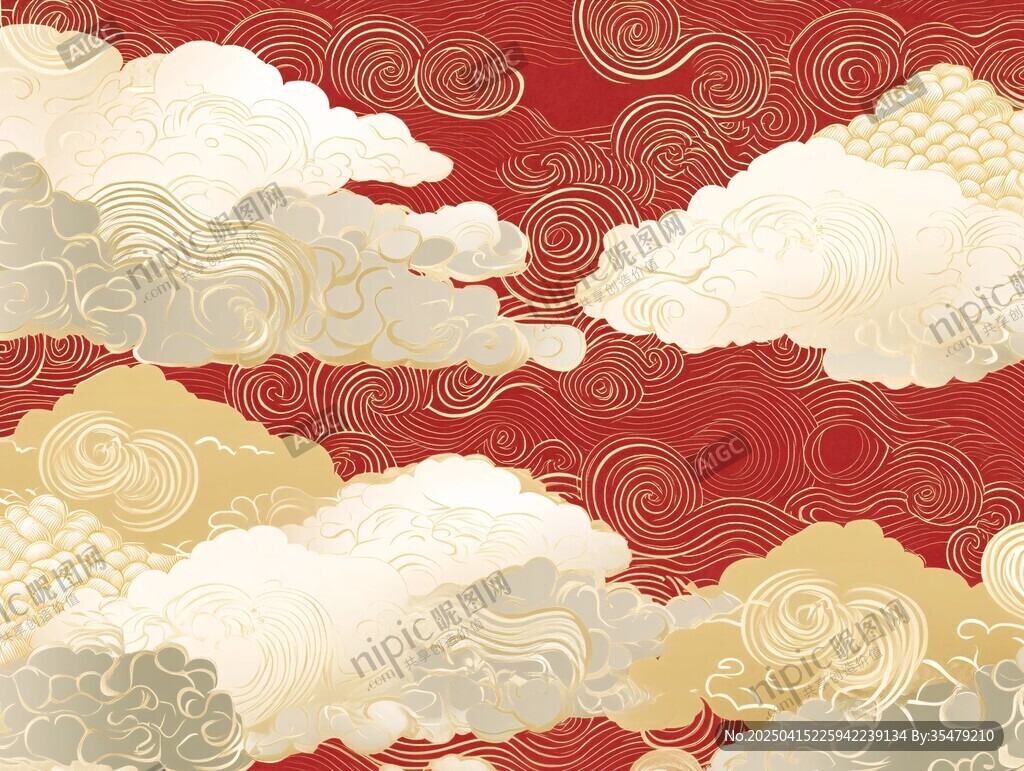 中式云紋紅色祥瑞背景圖