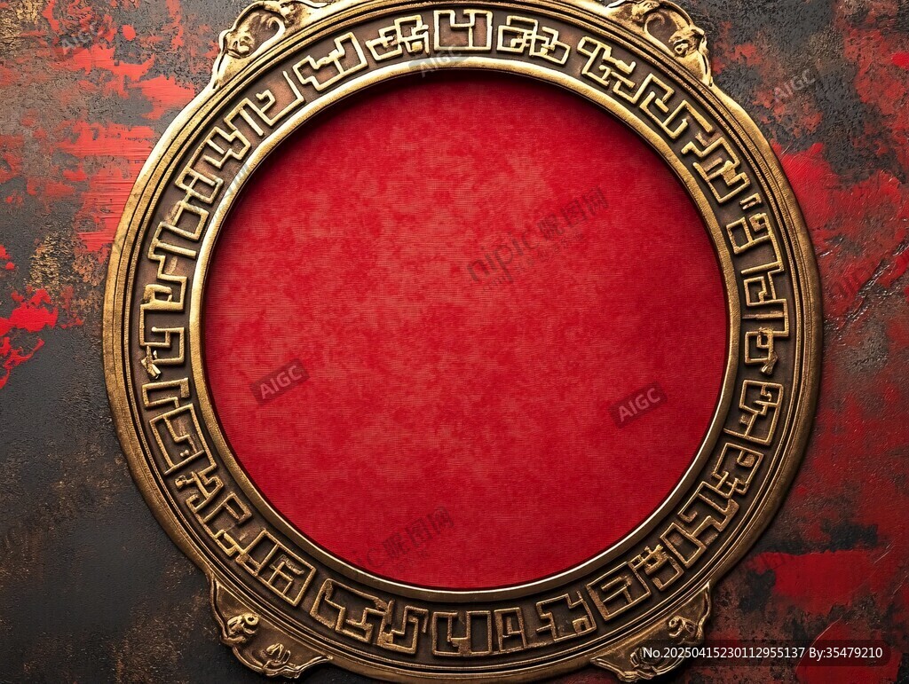 中式金邊紅底古典畫(huà)框