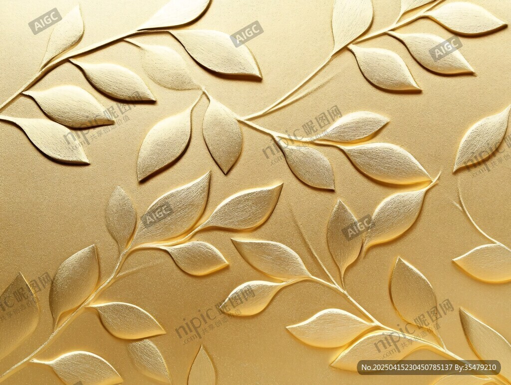 金色葉片浮雕紋理背景