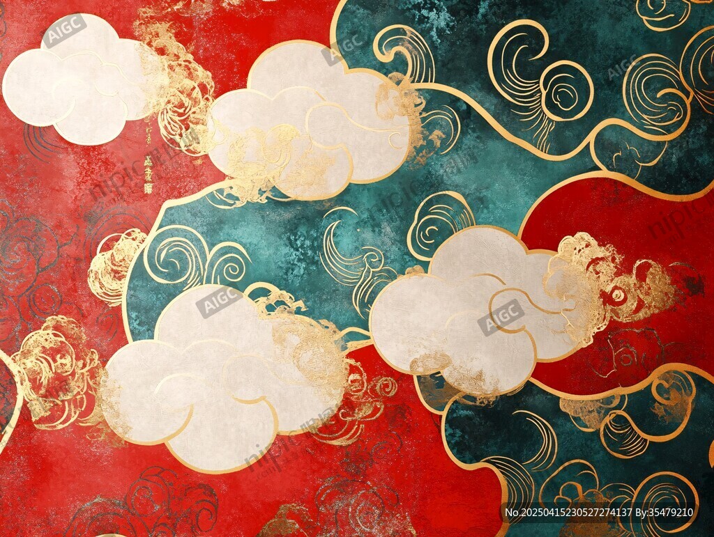 中式云紋金紅背景裝飾圖