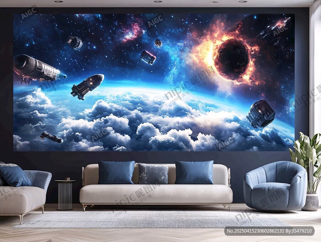 夢幻宇宙風客廳壁畫
