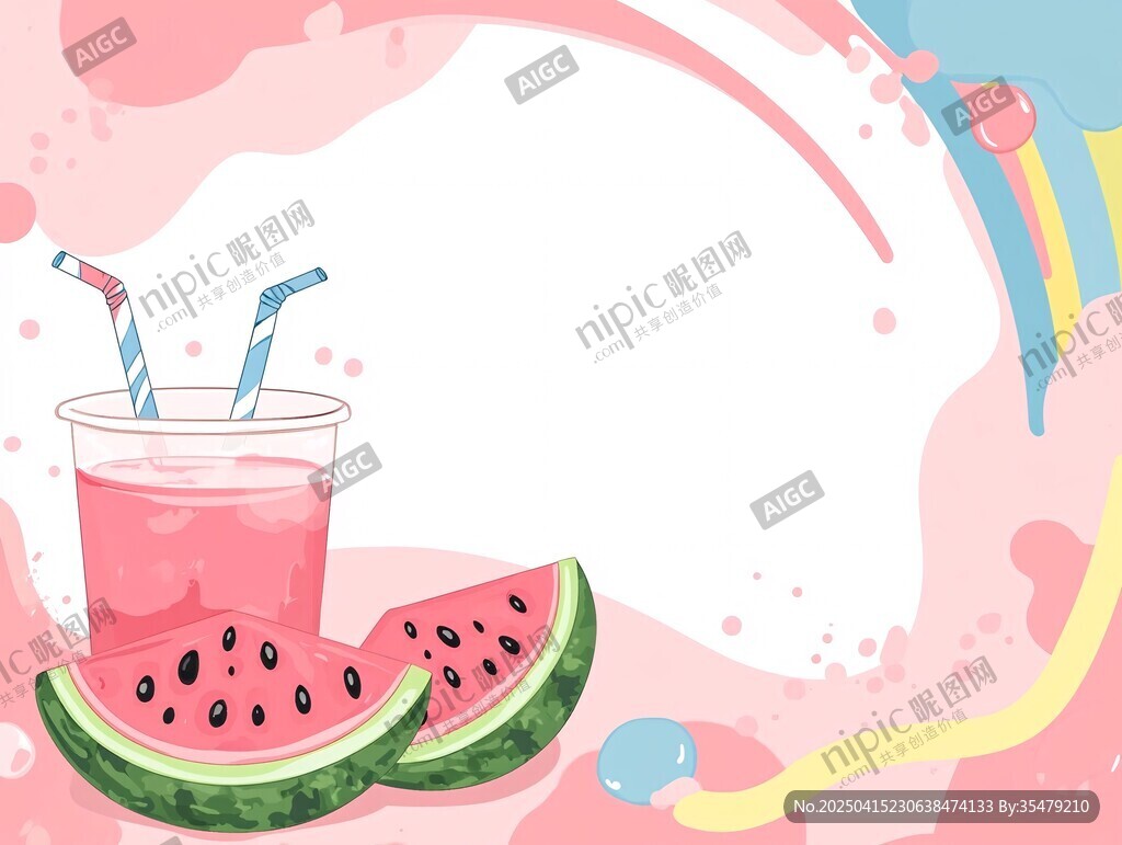 夏日西瓜冰飲清新插畫