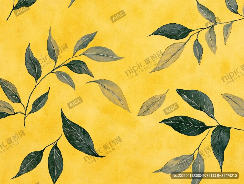 黃色背景的清新樹(shù)葉圖案