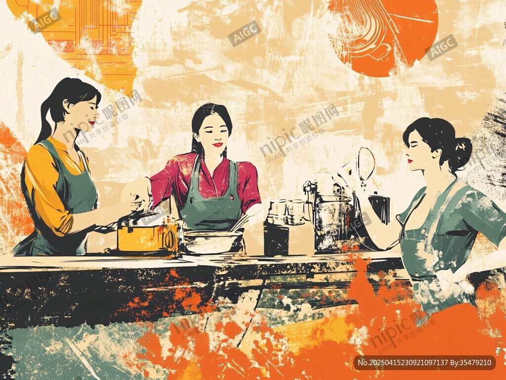 三位女性的溫馨烹飪時(shí)刻