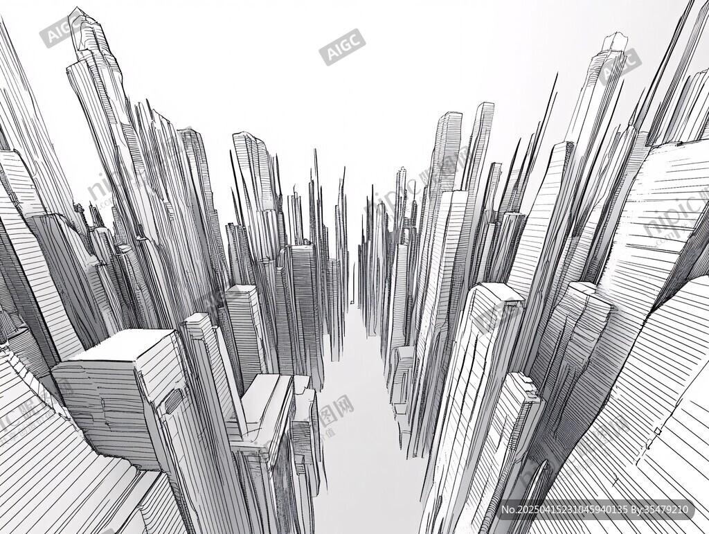 線條勾勒的未來都市景觀