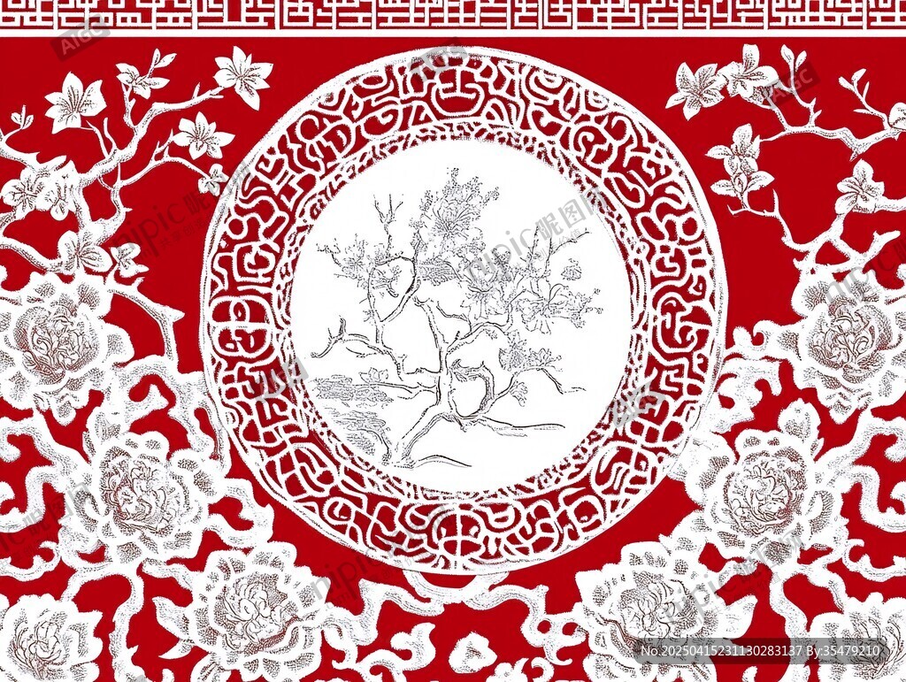 中式紅白傳統(tǒng)花卉紋圖案