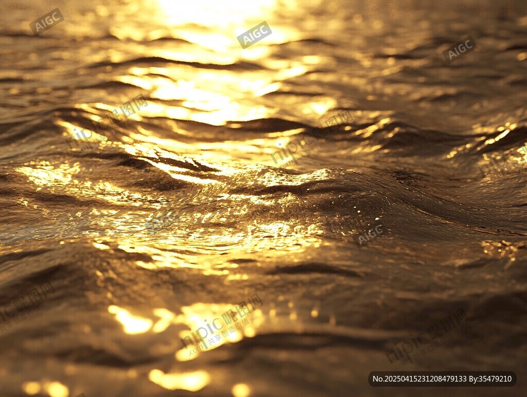 金色波光粼粼的海面景象