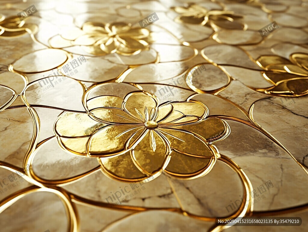 金色花朵紋理瓷磚圖案