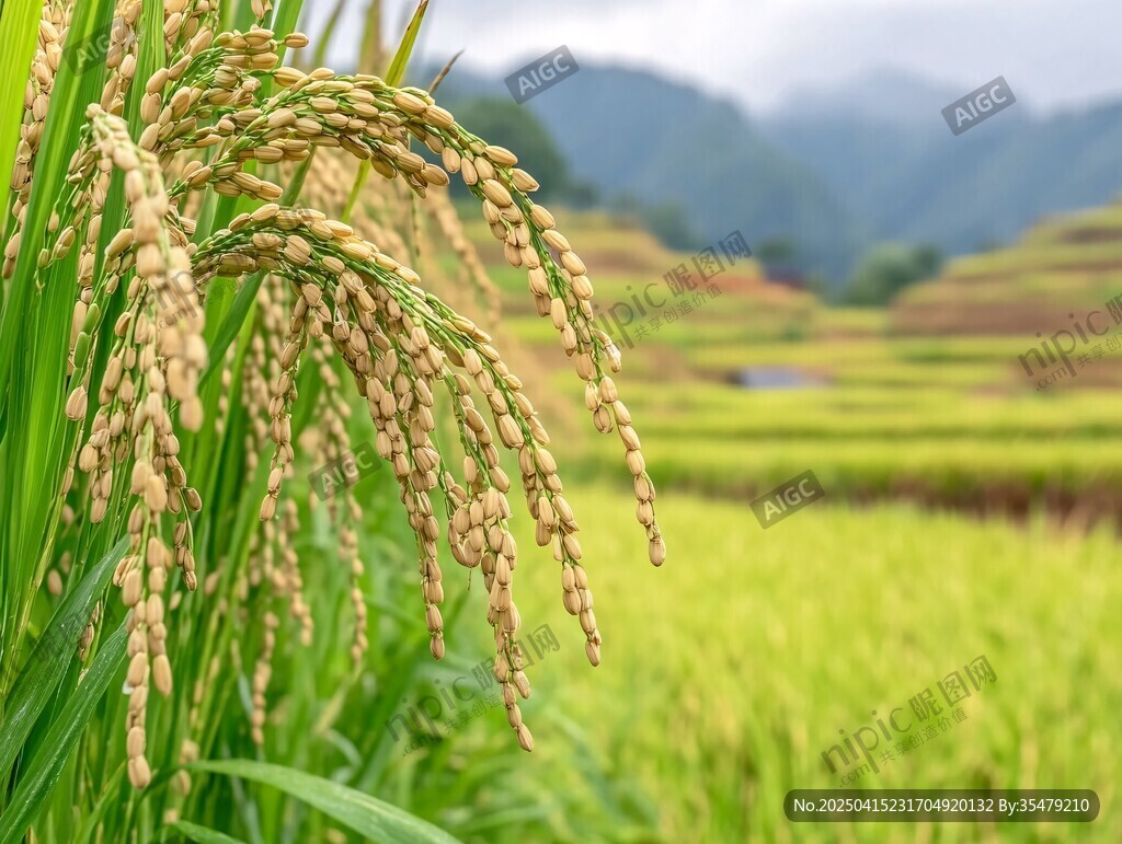 金黃稻穗下的田園風(fēng)光