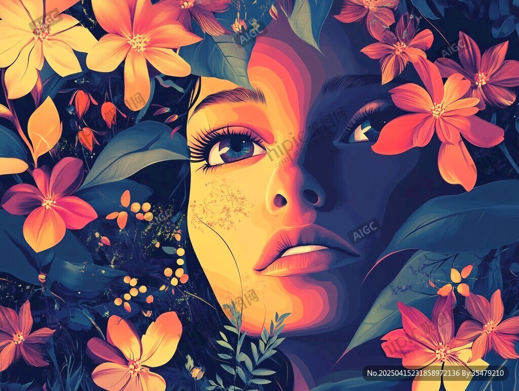 花叢中的夢(mèng)幻少女面孔