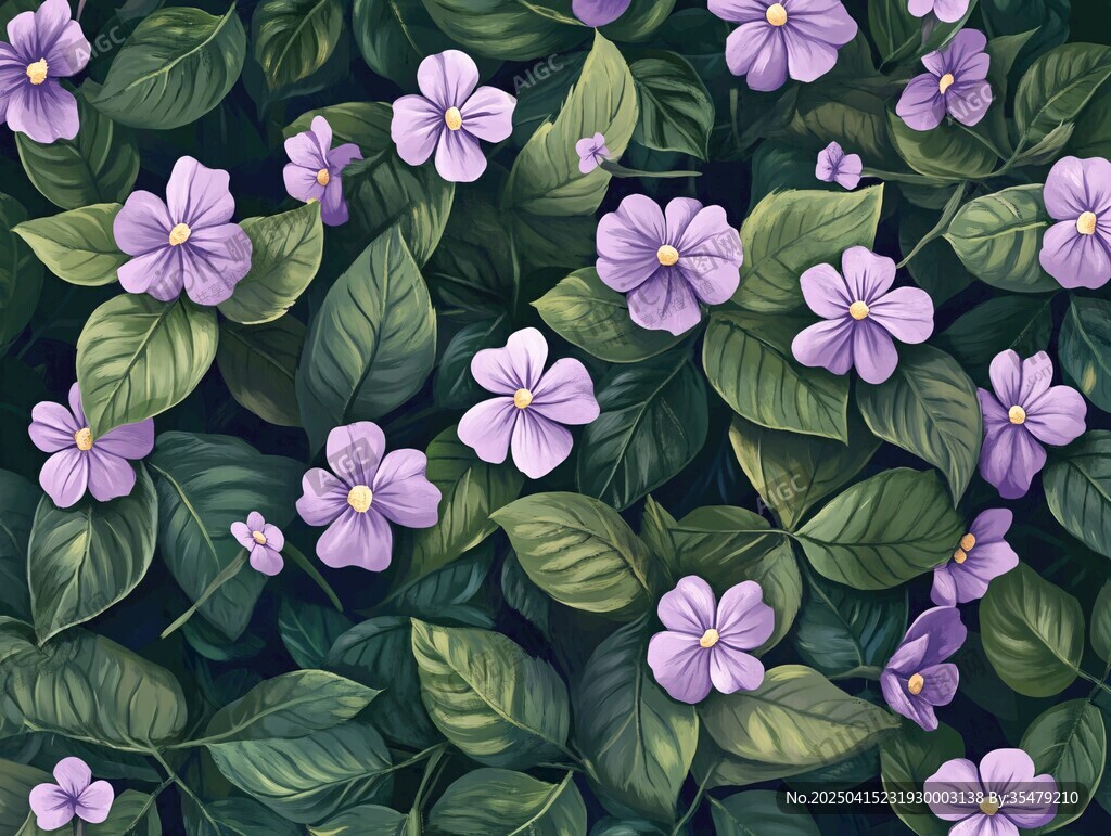 紫色小花與綠葉的唯美圖案