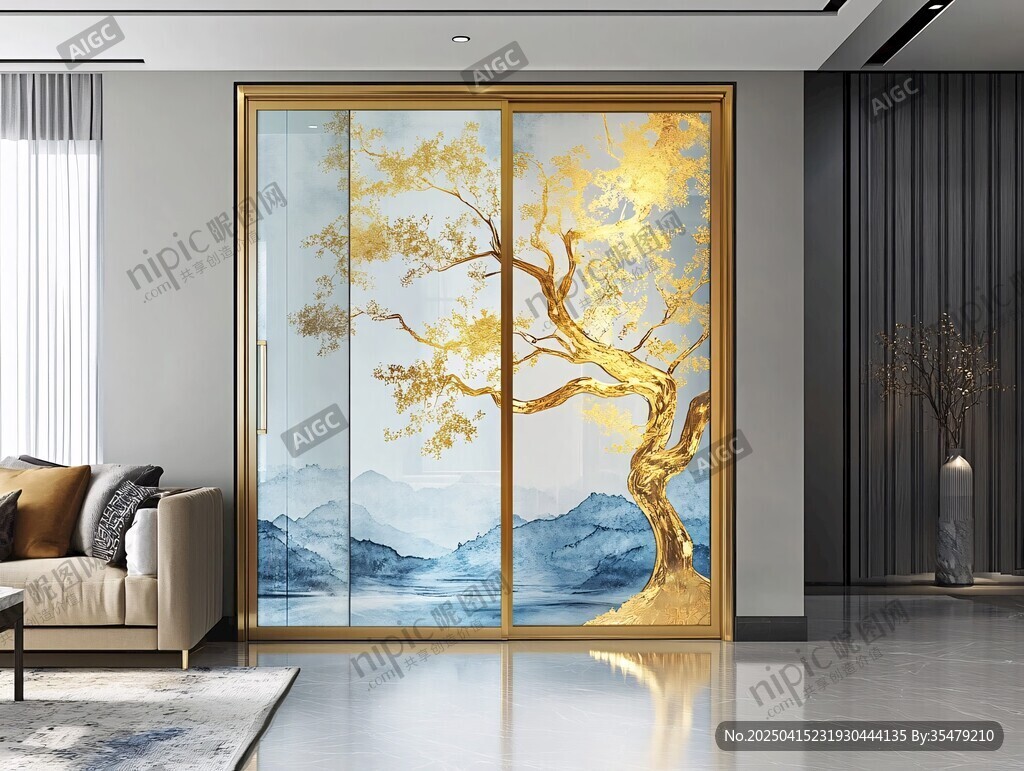 中式金樹藝術(shù)玻璃隔斷門
