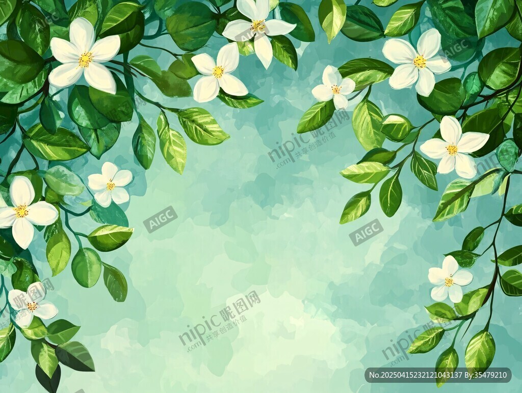 清新花卉綠葉背景圖
