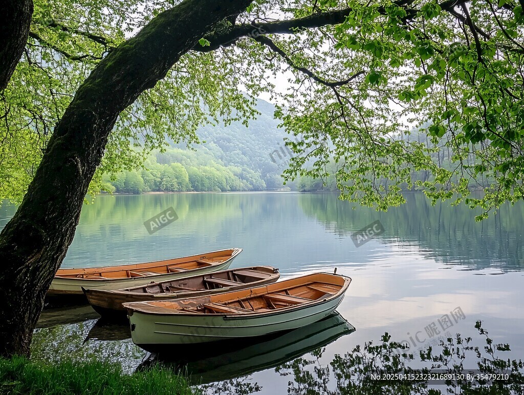 湖畔小船靜景