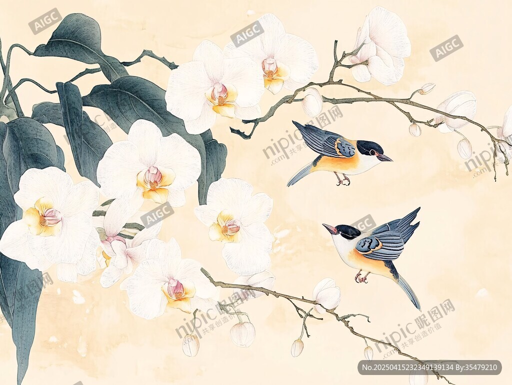 雙鳥棲花圖