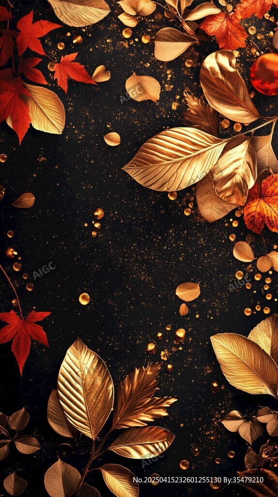 金色秋葉裝點(diǎn)的夢幻背景