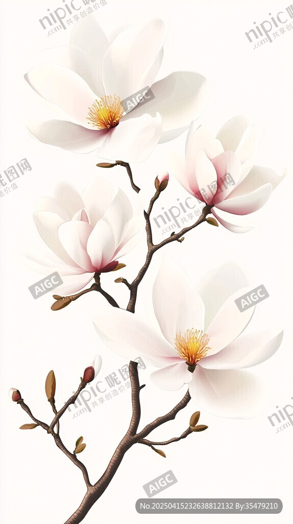 玉蘭花枝綻放素雅之美