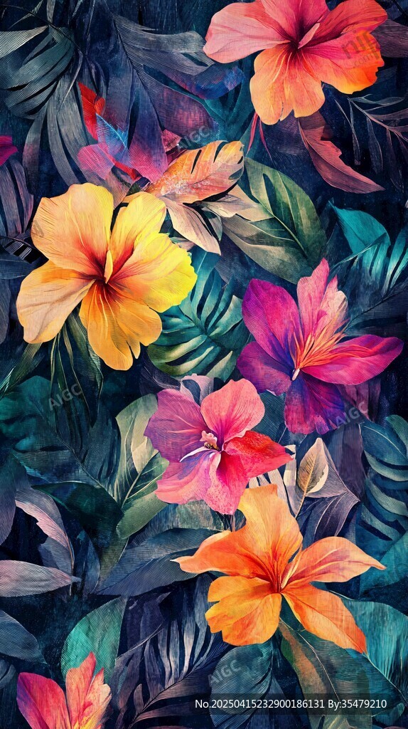 熱帶花卉水彩圖案背景