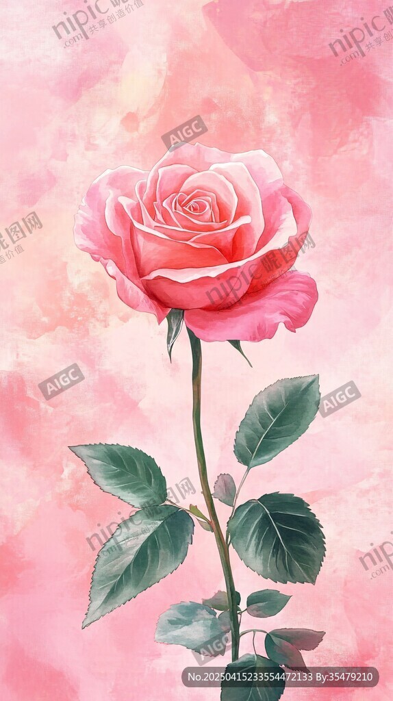 粉色玫瑰水彩插畫