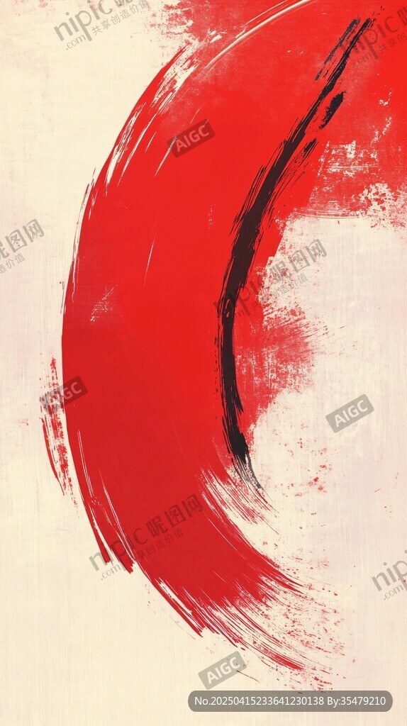 紅色墨韻筆觸抽象藝術(shù)圖