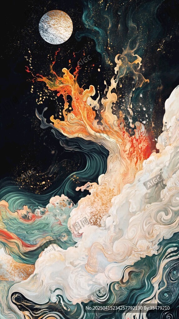 月夜下的奇幻水火交融景觀